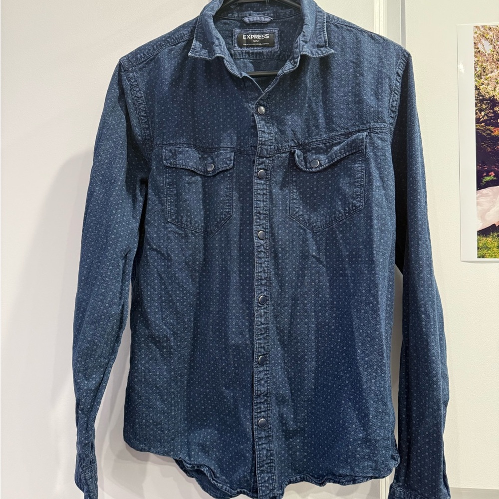 Express Dark Blue Casual Button Down Shirt